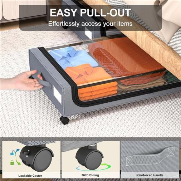 Under Bed Storage with Wheels: XXL Underbed Storage Containers with Lids - Picture 3 of 7
